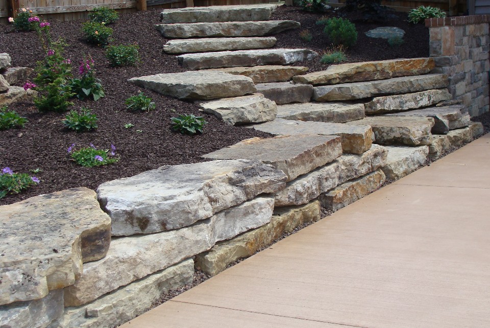 landscape ideas for stone walls and steps